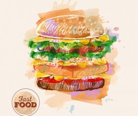 Fast food watercolor hand drawn vectors 07