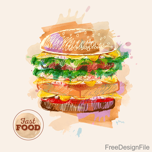 Fast food watercolor hand drawn vectors 07