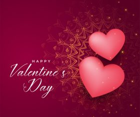 Floral valentines day background with pink heart shape vector