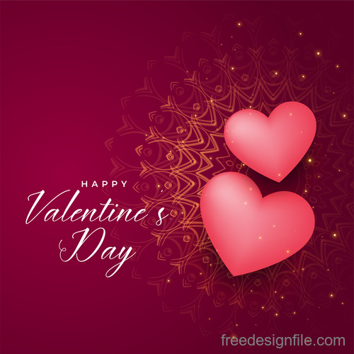 Floral valentines day background with pink heart shape vector
