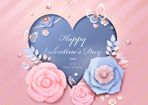 Flower valentines day card with heart vector