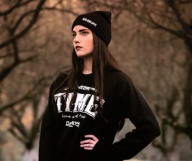 Girl taking pictures outdoors in autumn Stock Photo