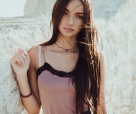 Girl tourist taking pictures Stock Photo