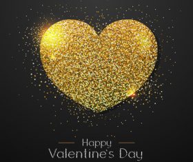 Golden confetti heart shape with valentines day background vectors 01