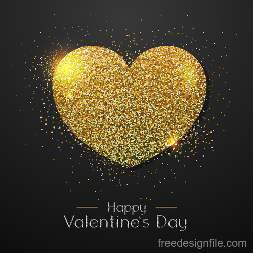 Golden confetti heart shape with valentines day background vectors 01