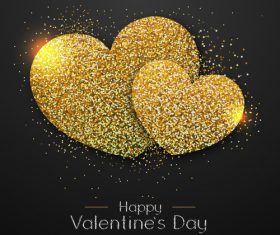 Golden confetti heart shape with valentines day background vectors 02