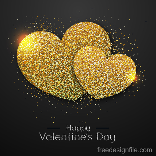 Golden confetti heart shape with valentines day background vectors 02