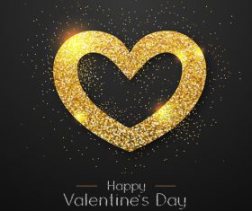 Golden confetti heart shape with valentines day background vectors 03