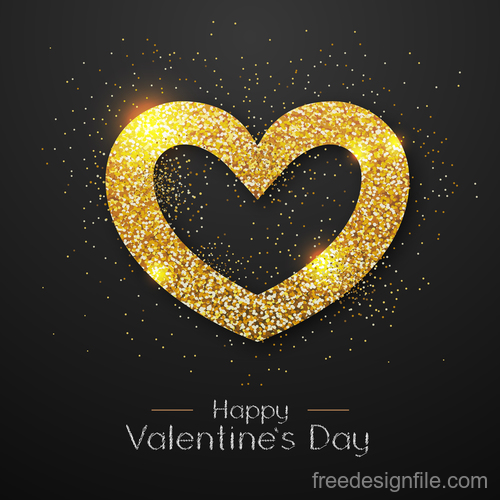 Golden confetti heart shape with valentines day background vectors 03