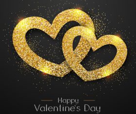 Golden confetti heart shape with valentines day background vectors 04
