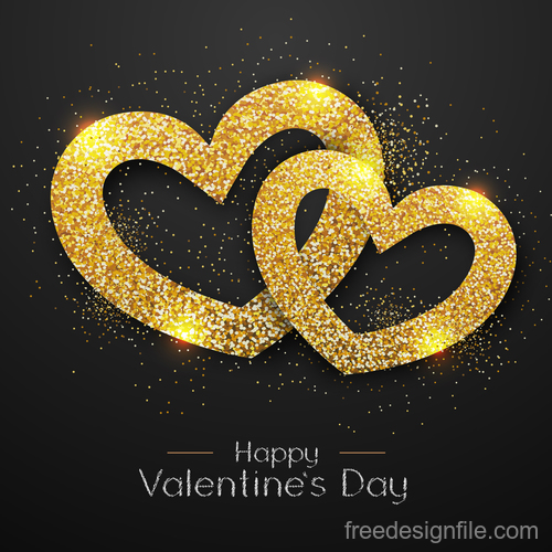 Golden confetti heart shape with valentines day background vectors 04
