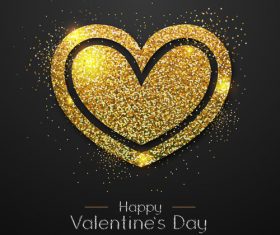Golden confetti heart shape with valentines day background vectors 06
