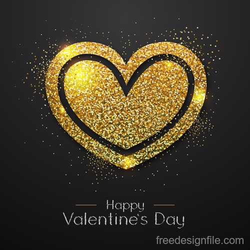 Golden confetti heart shape with valentines day background vectors 06