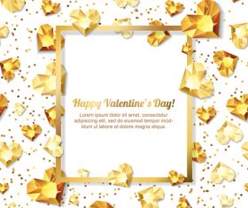 Golden diamond heart with valentine frame vector 02