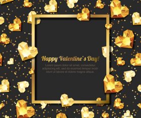 Golden diamond heart with valentine frame vector 01
