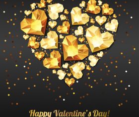 Golden diamond heart with valentine party background vector