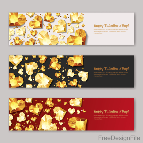 Golden diamond with valentines banners vector