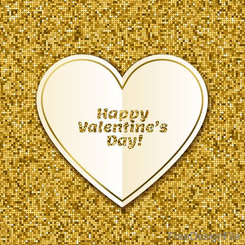 Golden shiny valentines background with heart vector