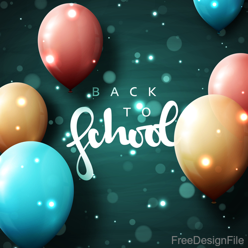 Green back to school background with colored balloons vector 03