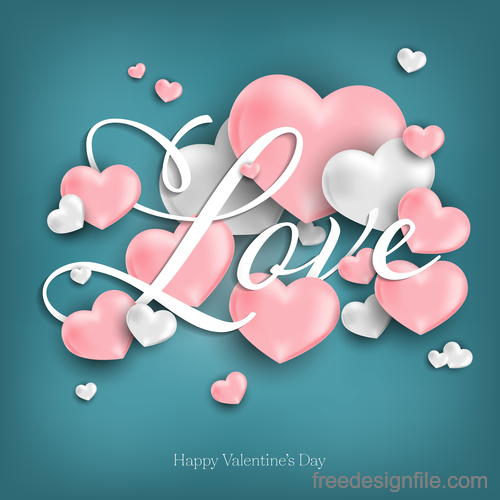 Green valentines day background with pink heart vector 01
