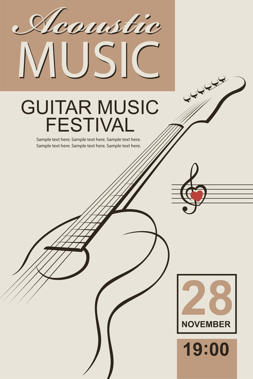 Guitar music festival poster retro design vector 01