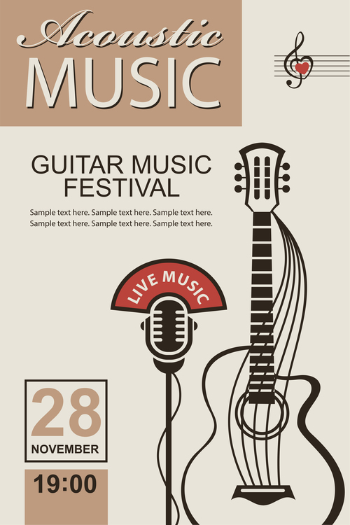 Guitar music festival poster retro design vector 02