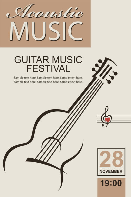 Guitar music festival poster retro design vector 04