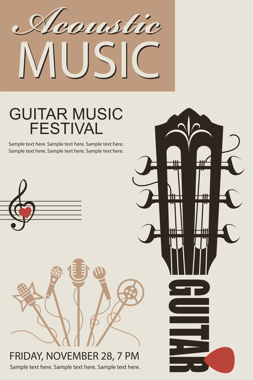 Guitar music festival poster retro design vector 05