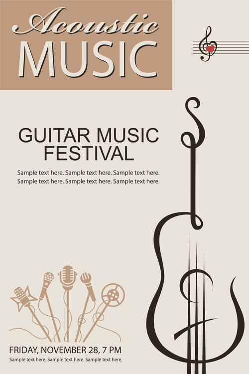 Guitar music festival poster retro design vector 06