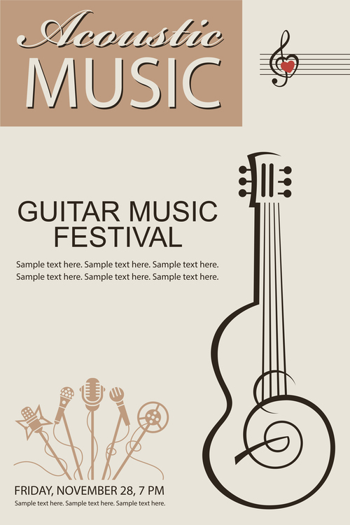 Guitar music festival poster retro design vector 08