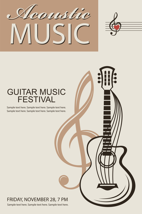 Guitar music festival poster retro design vector 09