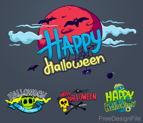 Halloween logos with sign design vectors 02