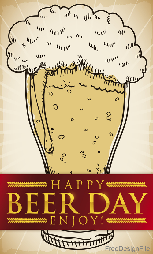 Happy beer day design vector material 01