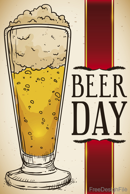 Happy beer day design vector material 02