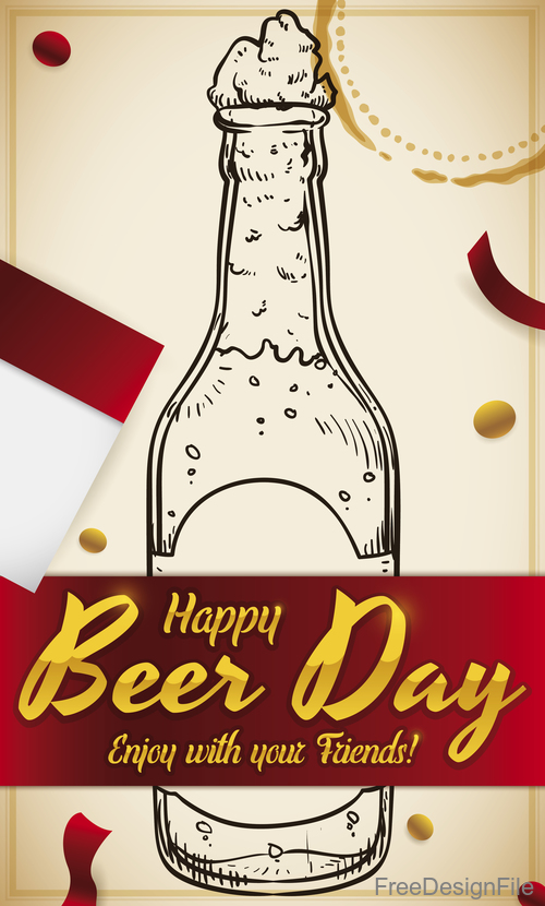 Happy beer day design vector material 05