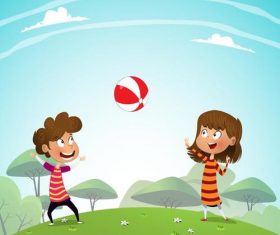 Happy kids with natural landscape vectors 04
