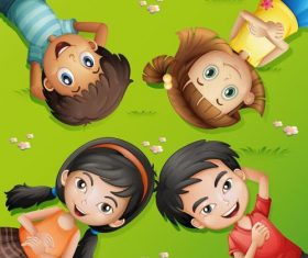 Happy kids with natural landscape vectors 05