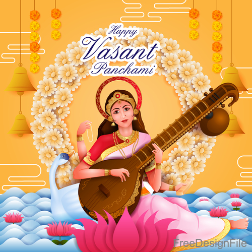Happy vasant panchami festival design vector 02