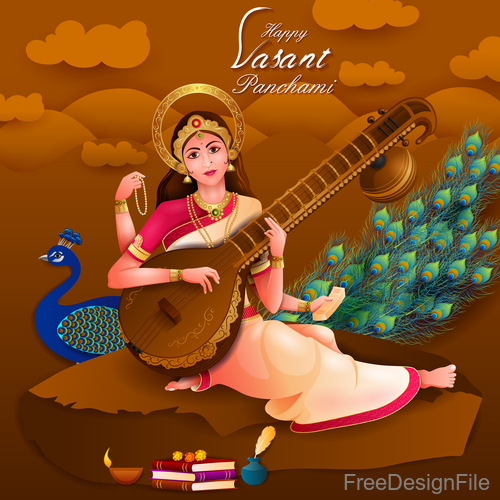 Happy vasant panchami festival design vector 06