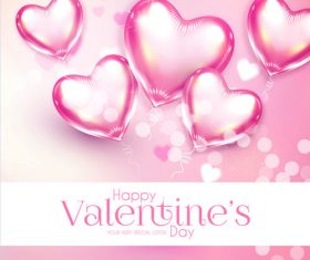 Heart air balloons with pink valentines day card vector 01