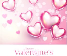 Heart air balloons with pink valentines day card vector 02
