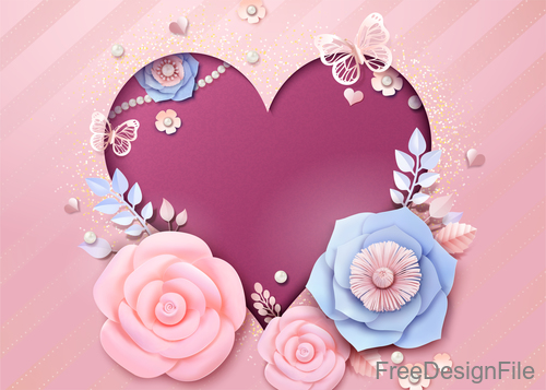 Heart shape with romantic valentine flower vector