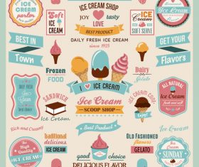 Ice cream badge with labels vintage design vector 01