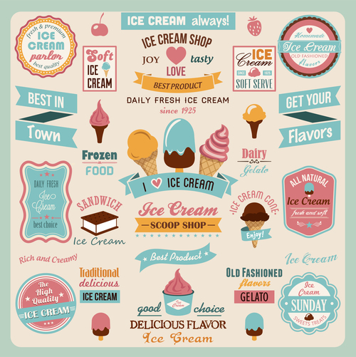 Ice cream badge with labels vintage design vector 01