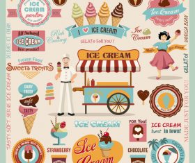 Ice cream badge with labels vintage design vector 02