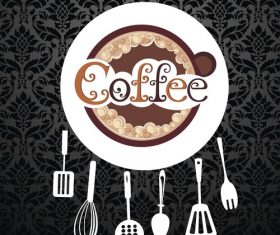 Kitchen utensils with coffee vector
