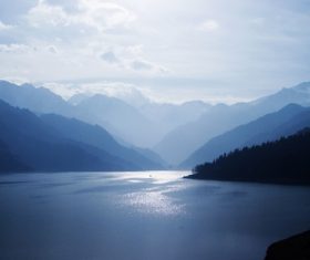 Lake nature landscape mountain forest Stock Photo 01