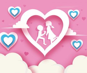 Lovers with heart valentines day background vector
