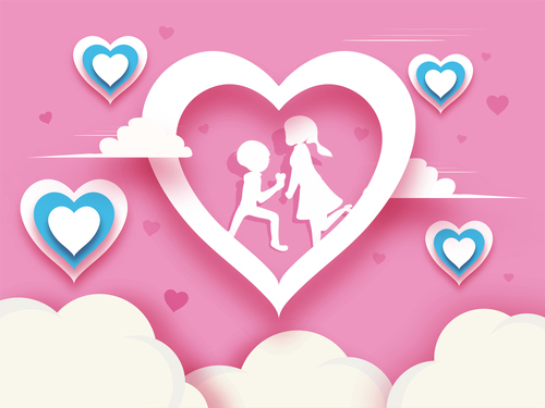 Lovers with heart valentines day background vector