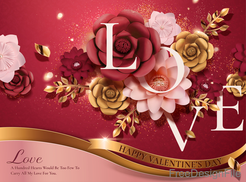 Luxury Valentines day flower card vectors
